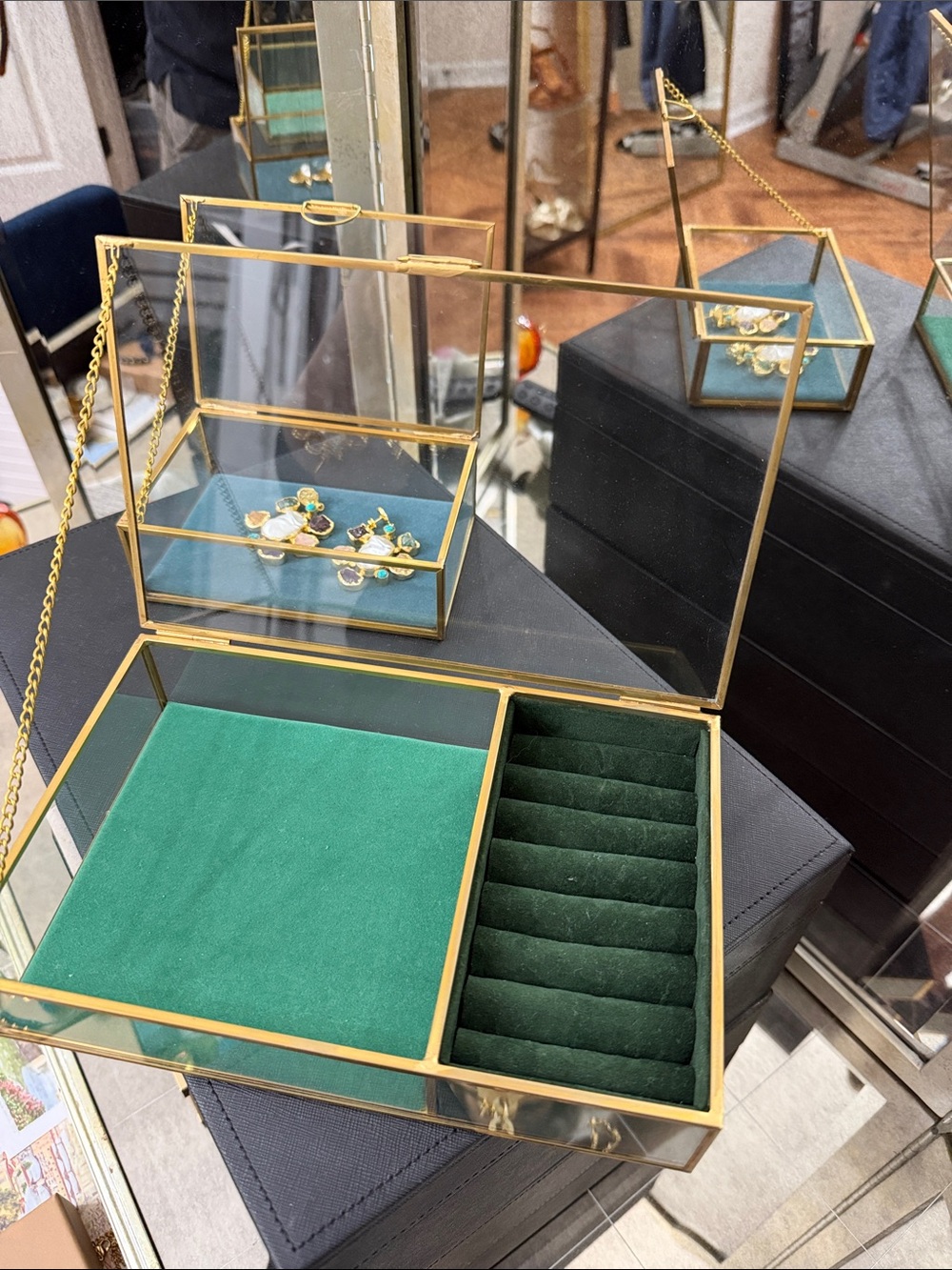 Glass and Brass Jewelry Boxes with Velvet Bases - Picture 5 of 9